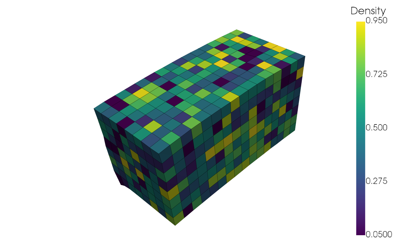 SIMP cantilever, density field on the deflected beam