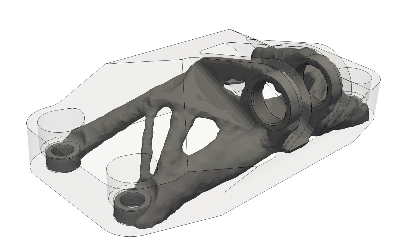 3D jet engine bracket topology optimization result